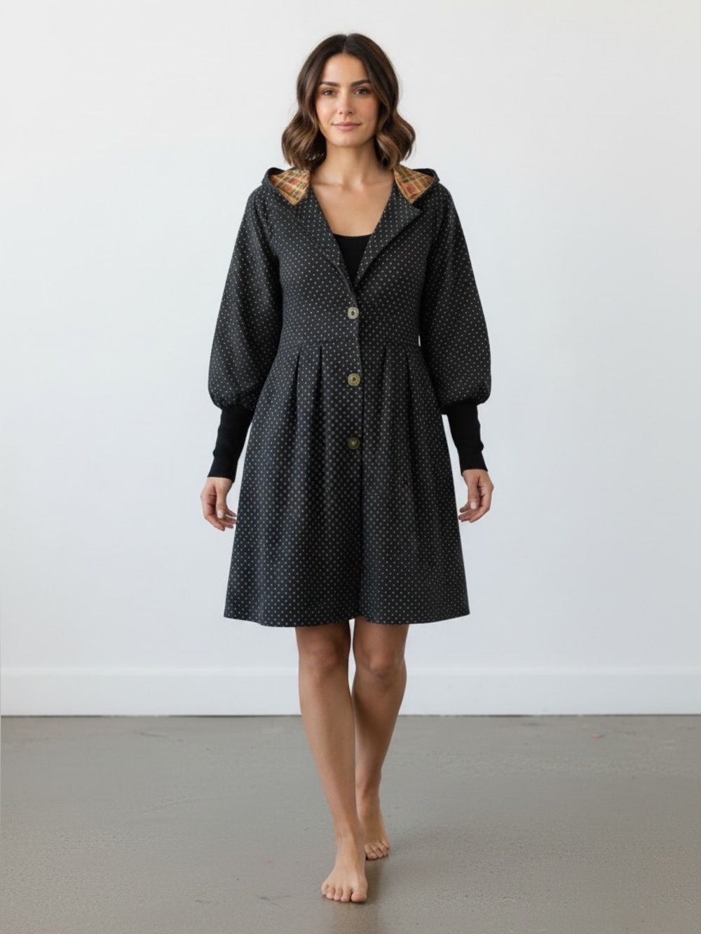 Matilda Jane Beatrice Willow Hooded Jacket Navy Dot-Print - Women's Sz M